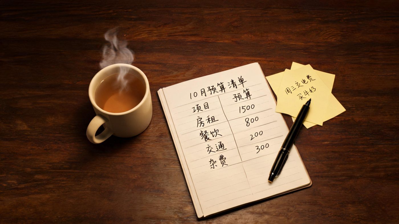新手卖家写下的起步计划：笔记本上列着预算清单和时间表