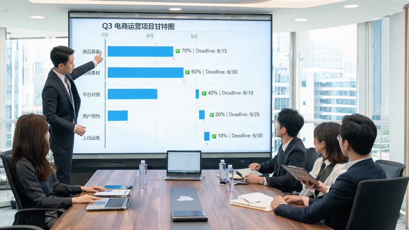 BFCM备战时间轴：五条并行线的甘特图，标注各阶段的关键deadline节点