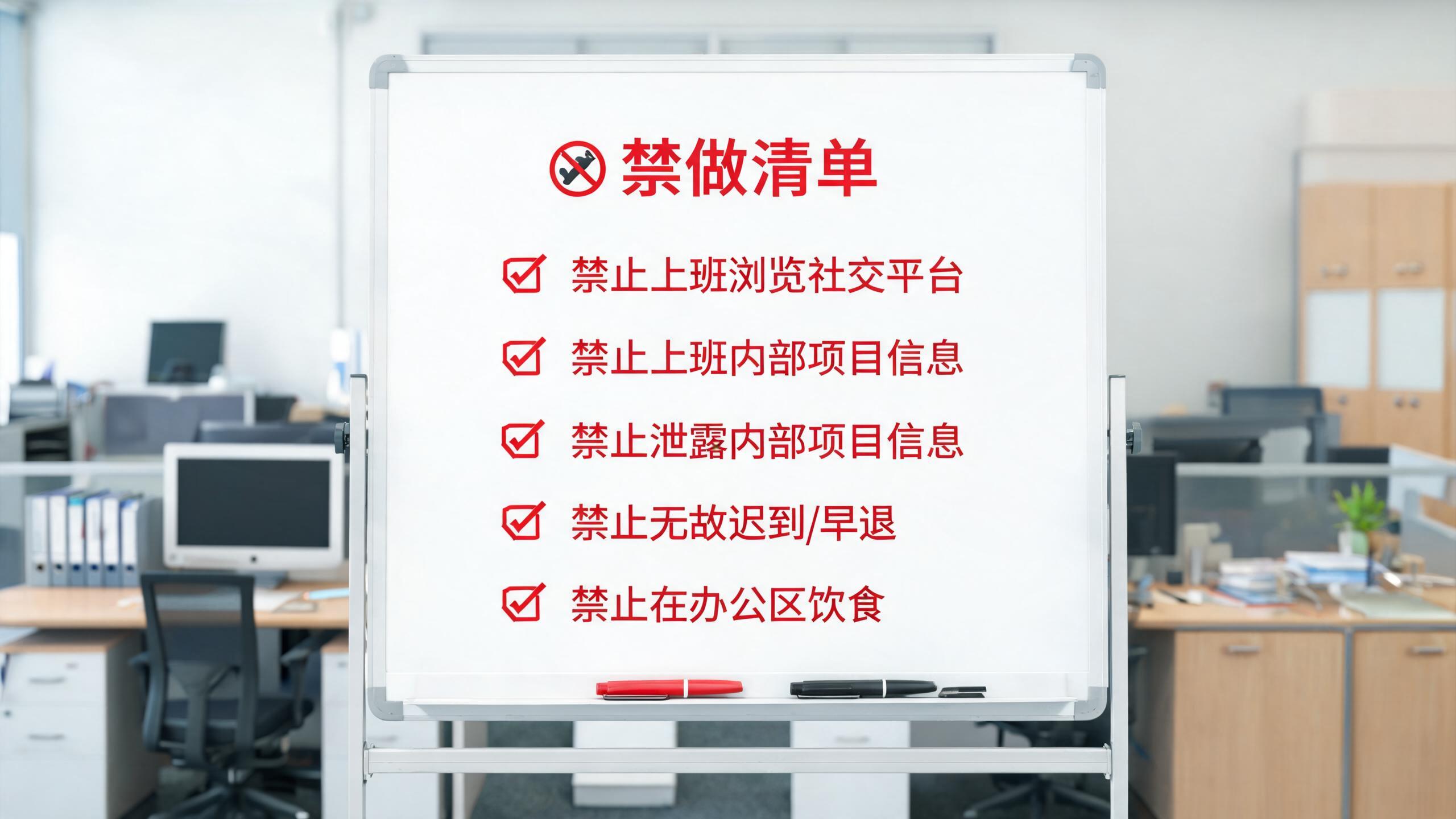 不做清单场景：白板上的红色禁做清单