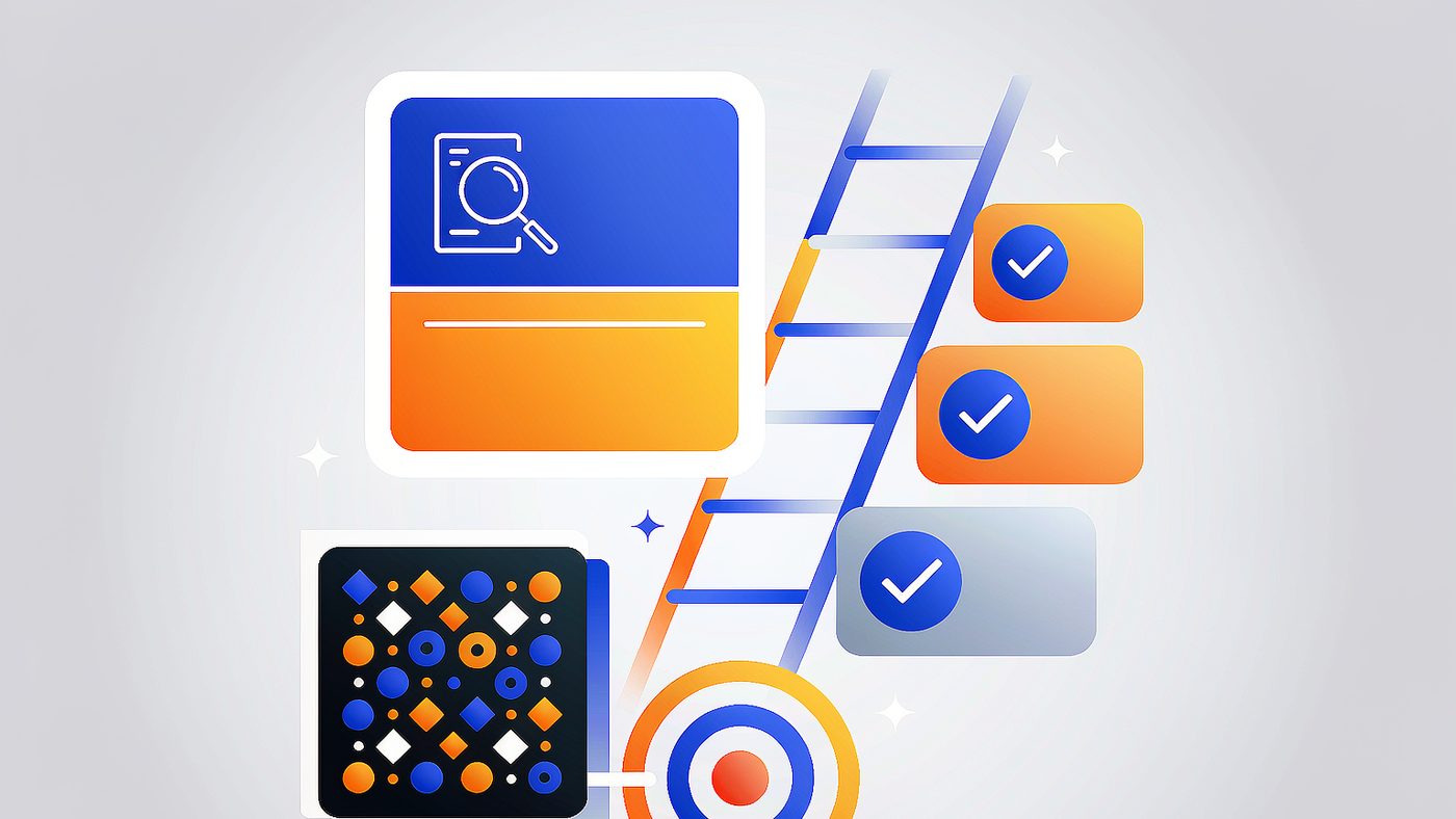 Listing structure: title bar, bullet rows, keyword panel and a search ranking ladder