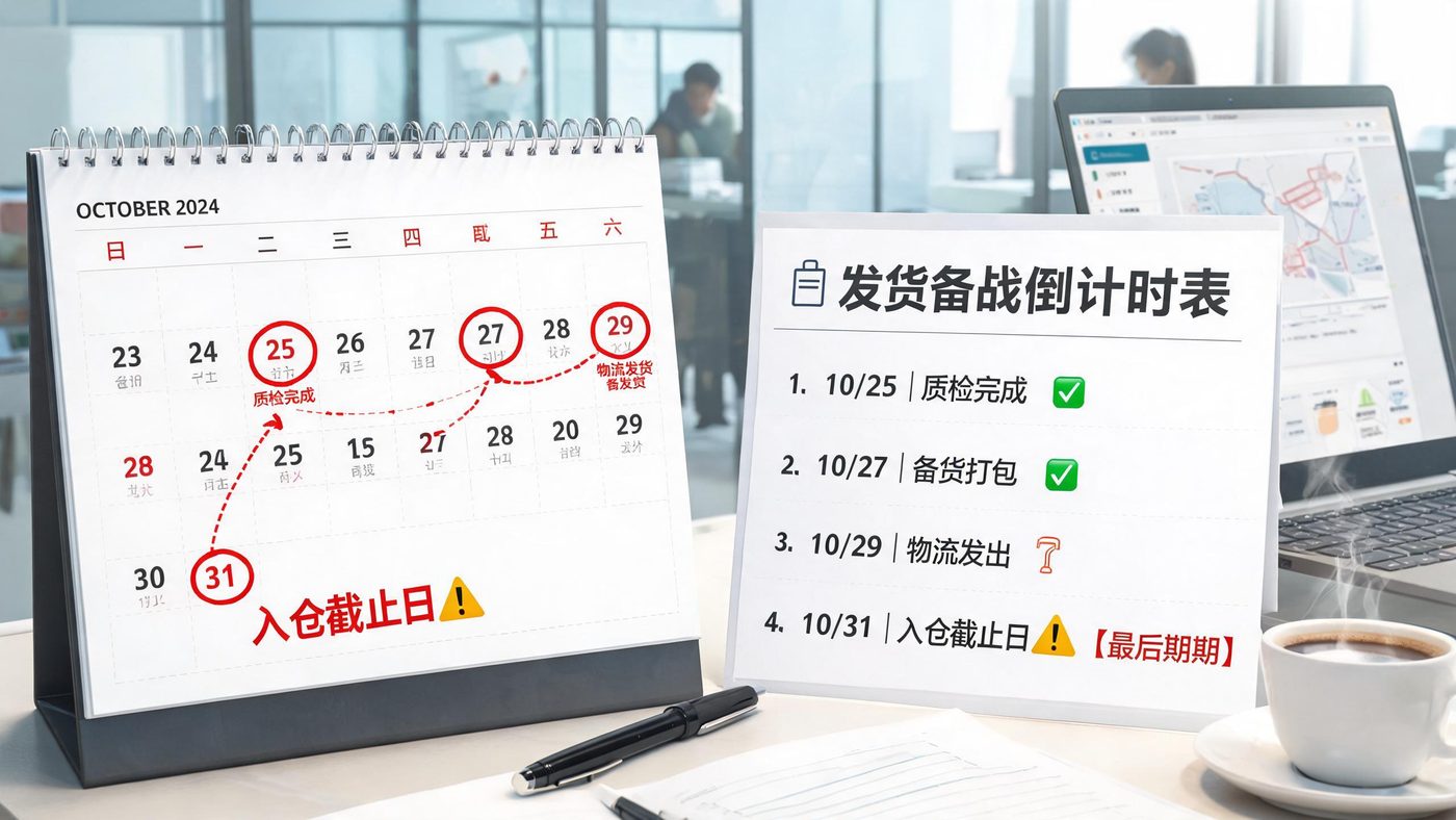 FBA入仓截止场景：日历上标注入仓截止日与倒推的各物流环节时间节点