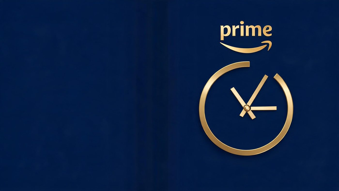 秋季Prime大促宣传画面：深蓝色背景配金色Prime标识和倒计时时钟