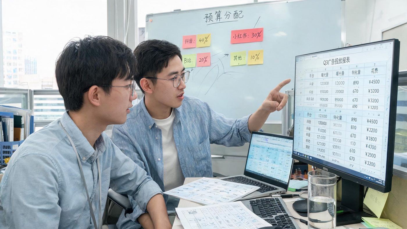运营团队分析广告数据报表，讨论旺季预算分配