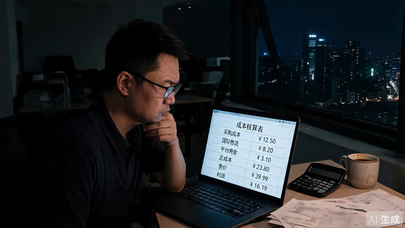跨境卖家的深夜复盘：屏幕上是成本核算表，旺季每一分利润都要算清楚