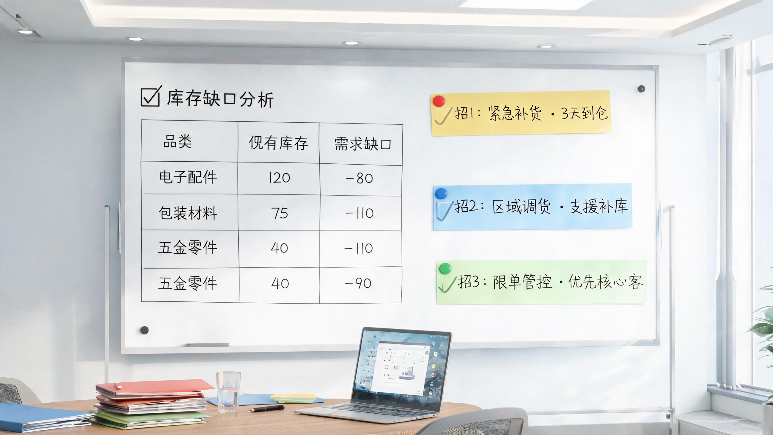 库存应急场景：白板上的缺口分析与三招组合计划
