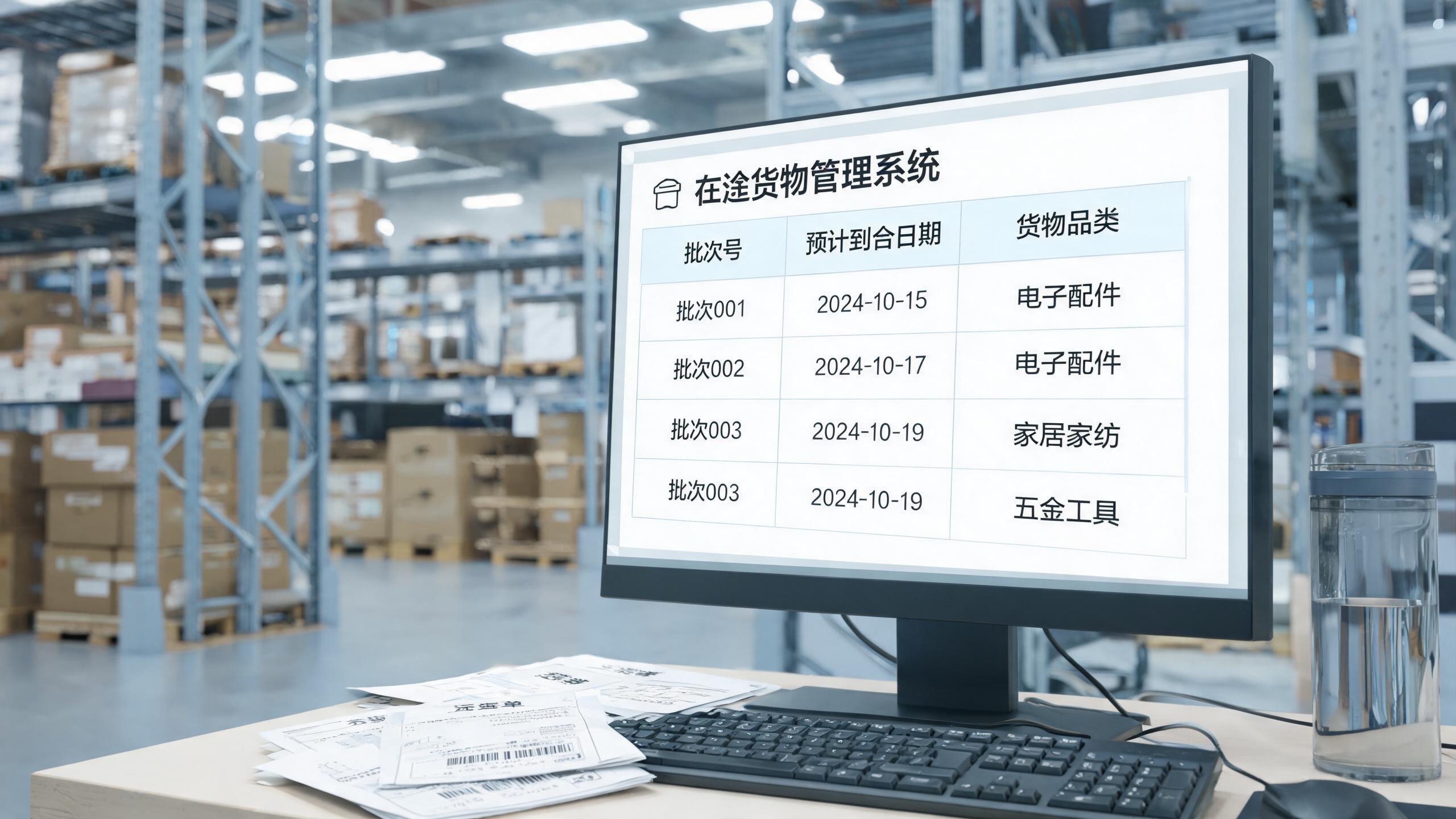 库存锁死场景：仓库管理界面显示在途批次与预计到仓日期列表
