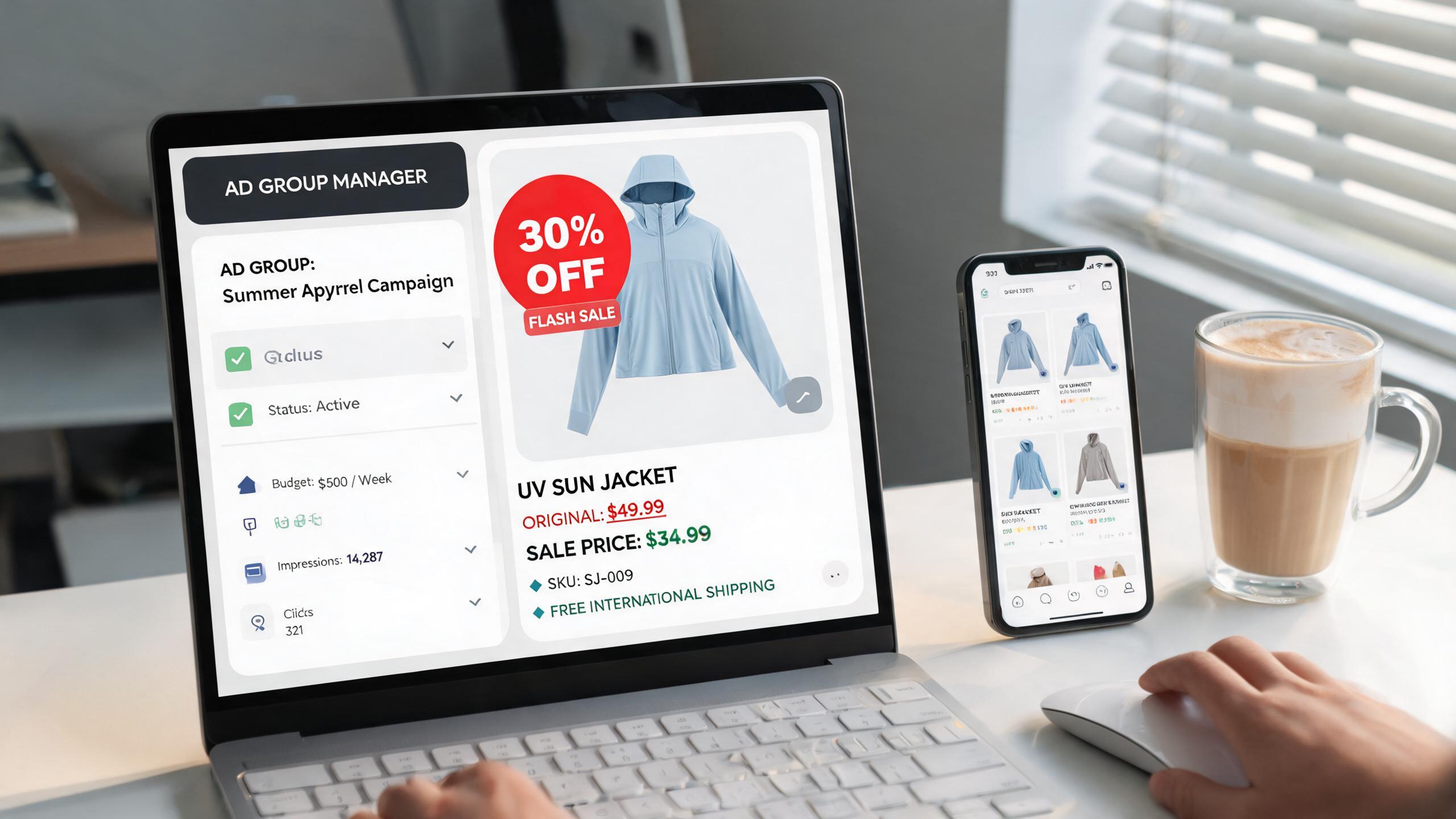 预热广告场景：Coupon标签与广告组面板组合图