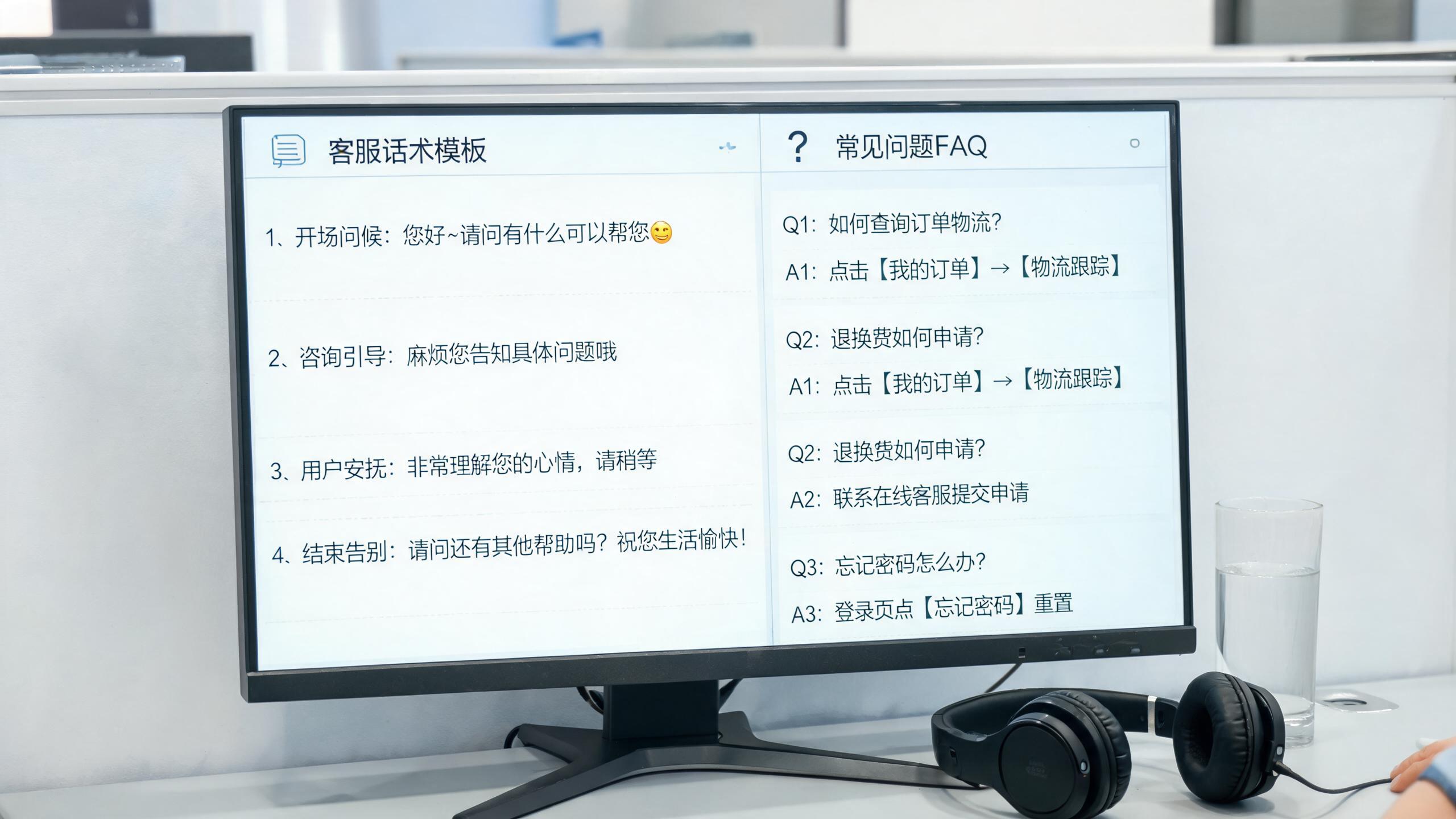 客服准备场景：电脑上的话术模板与FAQ文档