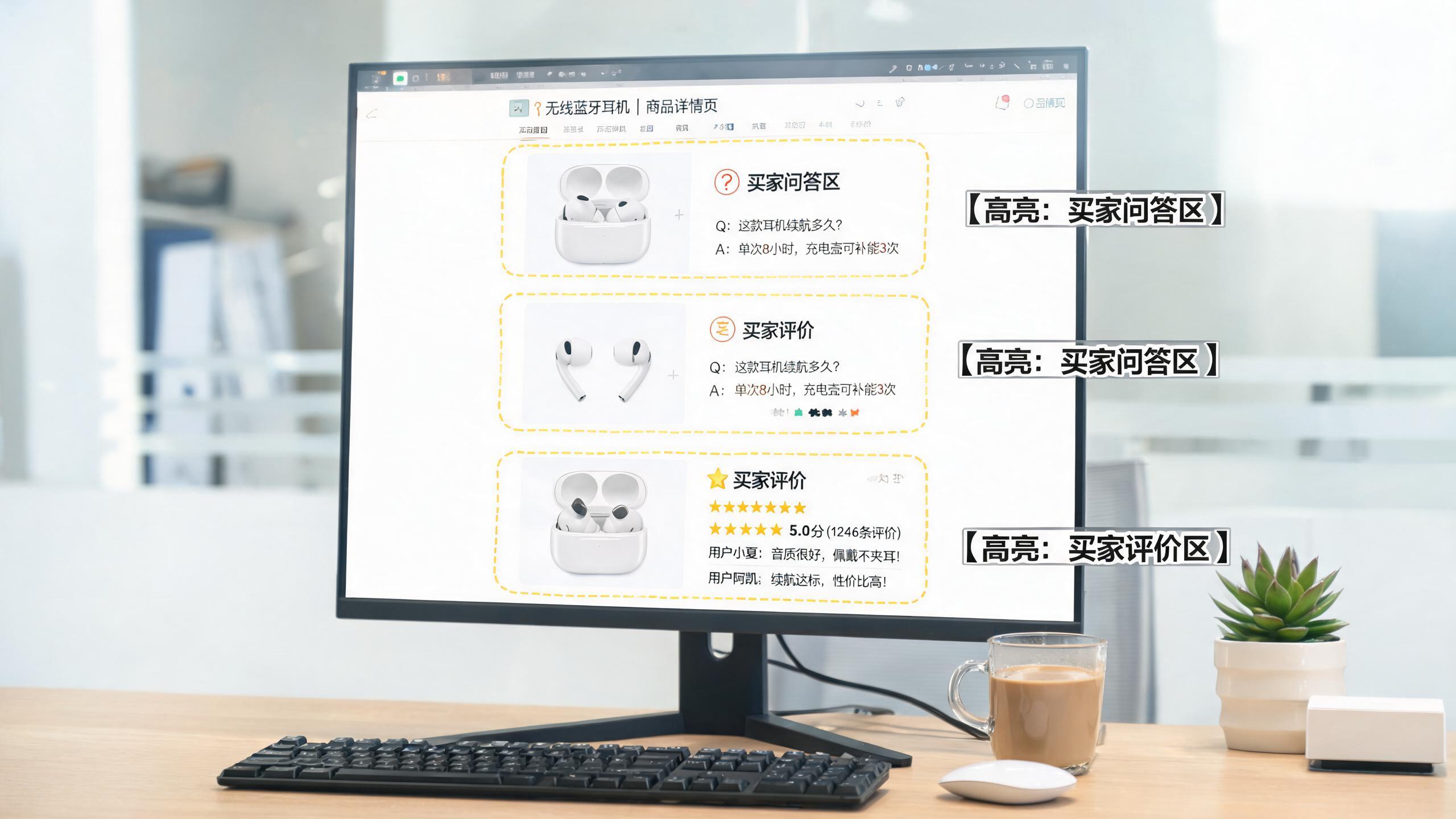 Listing维护场景：商品页面的QA区与评价区高亮