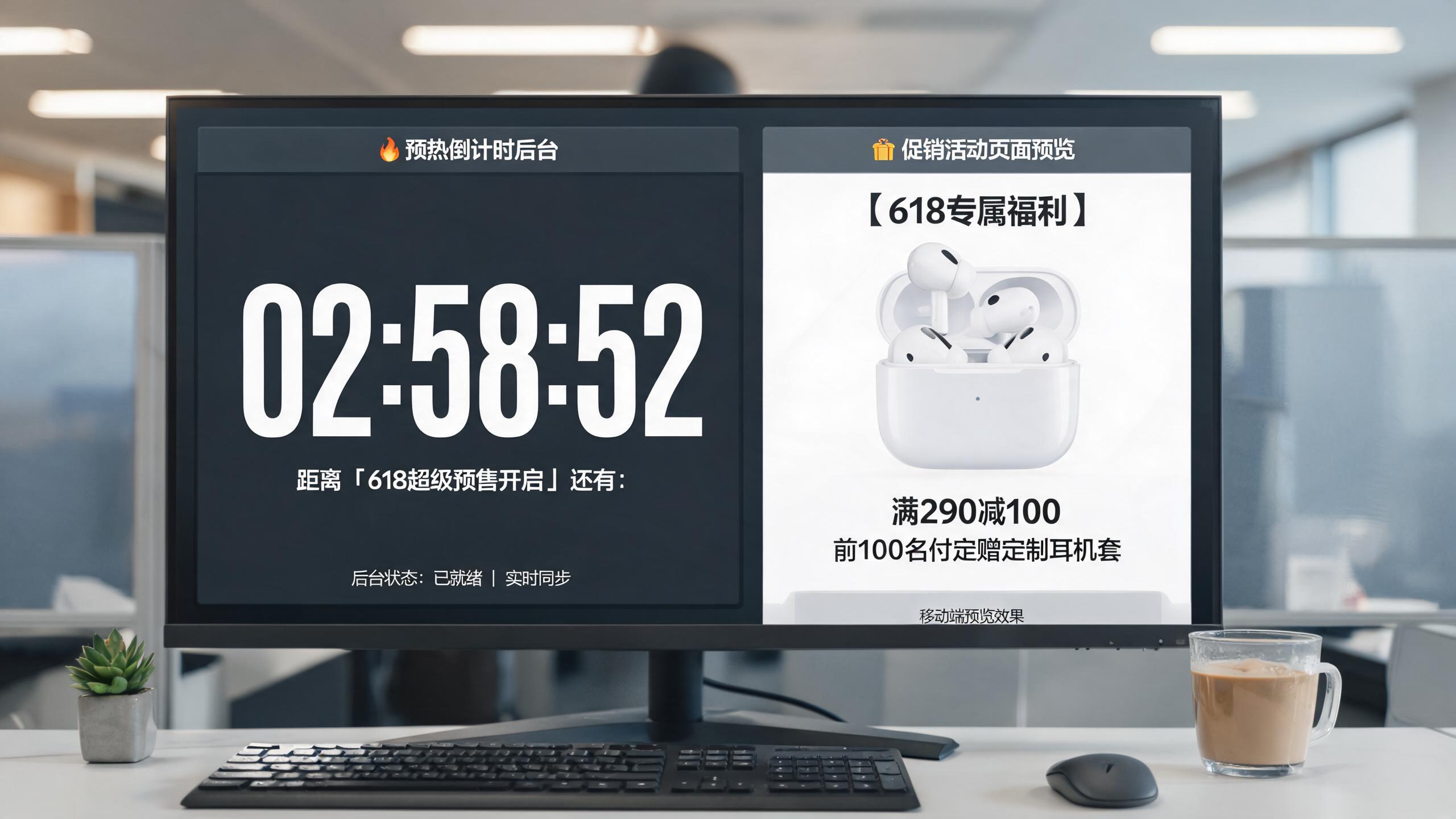 预热启动场景：广告后台的预热倒计时面板与促销页面